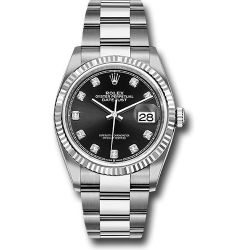  *Pre-Owned* Rolex Steel Datejust 36 Watch - Fluted Bezel - Black Diamond Dial - Oyster Bracelet