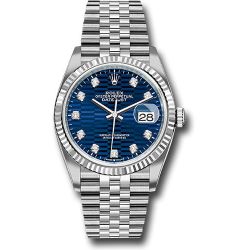  *Pre-Owned* Rolex White Rolesor Datejust 36 Watch - Fluted Bezel - Bright Blue Fluted Motif Diamond Dial - Jubilee Bracelet