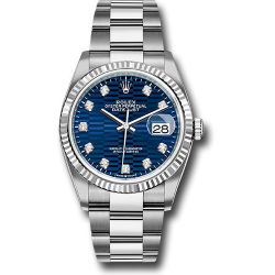  *Pre-Owned* Rolex White Rolesor Datejust 36 Watch - Fluted Bezel - Bright Blue Fluted Motif Diamond Dial - Oyster Bracelet