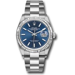  *Pre-Owned* Rolex Steel Datejust 36 Watch - Fluted Bezel - Blue Index Dial - Oyster Bracelet