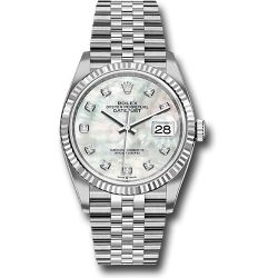  *Pre-Owned* Rolex Steel Datejust 36 Watch - Fluted Bezel - Mother-of-Pearl Diamond Dial - Jubilee Bracelet