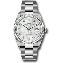  *Pre-Owned* Rolex Steel Datejust 36 Watch - Fluted Bezel - Mother-of-Pearl Diamond Dial - Oyster Bracelet