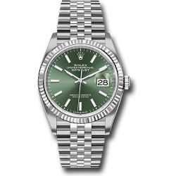  *Pre-Owned* Rolex White Rolesor Datejust 36 Watch - Fluted Bezel - Mint Green Index Dial - Jubilee Bracelet