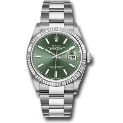  *Pre-Owned* Rolex White Rolesor Datejust 36 Watch - Fluted Bezel - Mint Green Index Dial - Oyster Bracelet