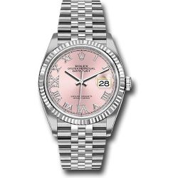  *Pre-Owned* Rolex Steel Datejust 36 Watch - Fluted Bezel - Pink Diamond Roman VI and IX Dial - Jubilee Bracelet