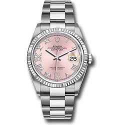 *Pre-Owned* Rolex Steel Datejust 36 Watch - Fluted Bezel - Pink Diamond Roman VI and IX Dial - Oyster Bracelet