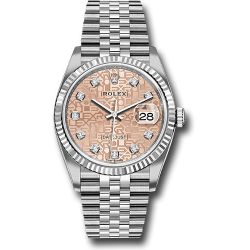  *Pre-Owned* Rolex Steel Datejust 36 Watch - Fluted Bezel - Pink Jubilee Diamond Dial - Jubilee Bracelet