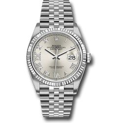  *Pre-Owned* Rolex Steel Datejust 36 Watch - Fluted Bezel - Silver Diamond Roman VI and IX Dial - Jubilee Bracelet