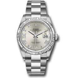  *Pre-Owned* Rolex Steel Datejust 36 Watch - Fluted Bezel - Silver Diamond Roman VI and IX Dial - Oyster Bracelet