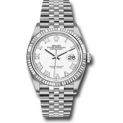  *Pre-Owned* Rolex Steel Datejust 36 Watch - Fluted Bezel - White Roman Dial - Jubilee Bracelet