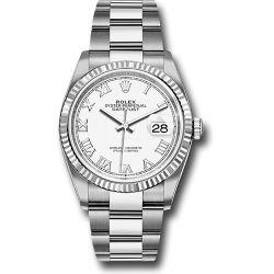  *Pre-Owned* Rolex Steel Datejust 36 Watch - Fluted Bezel - White Roman Dial - Oyster Bracelet