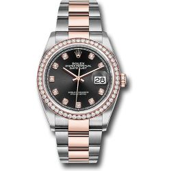  *Pre-Owned* Rolex Steel and Everose Rolesor Datejust 36 Watch - Diamond Bezel - Black Diamond Dial - Oyster Bracelet