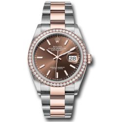  *Pre-Owned* Rolex Everose Rolesor Datejust 36 Watch - Diamond Bezel - Chocolate Index Dial - Oyster Bracelet