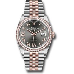  *Pre-Owned* Rolex Steel and Everose Rolesor Datejust 36 Watch - Diamond Bezel - Dark Rhodium Roman Dial - Jubilee Bracelet