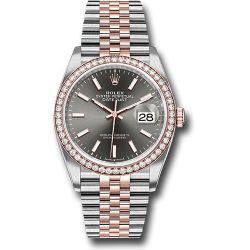  *Pre-Owned* Rolex Steel and Everose Rolesor Datejust 36 Watch - Diamond Bezel - Dark Rhodium Index Dial - Jubilee Bracelet