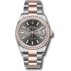  *Pre-Owned* Rolex Steel and Everose Rolesor Datejust 36 Watch - Diamond Bezel - Dark Rhodium Index Dial - Oyster Bracelet