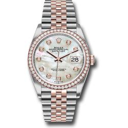  *Pre-Owned* Rolex Steel and Everose Rolesor Datejust 36 Watch - Diamond Bezel - White Mother-Of-Pearl Diamond Dial - Jubilee Bracelet