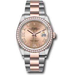  *Pre-Owned* Rolex Steel and Everose Rolesor Datejust 36 Watch - Diamond Bezel - Rose Roman Dial - Oyster Bracelet