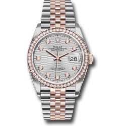  *Pre-Owned* Rolex Everose Rolesor Datejust 36 Watch - Diamond Bezel - Silver Fluted Motif Diamond Dial - Jubilee Bracelet