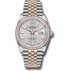  *Pre-Owned* Rolex Everose Rolesor Datejust 36 Watch - Diamond Bezel - Silver Fluted Motif Index Dial - Jubilee Bracelet