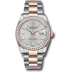  *Pre-Owned* Rolex Everose Rolesor Datejust 36 Watch - Diamond Bezel - Silver Fluted Motif Index Dial - Oyster Bracelet