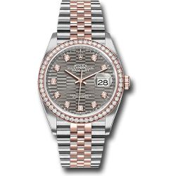  *Pre-Owned* Rolex Everose Rolesor Datejust 36 Watch - Diamond Bezel - Slate Fluted Motif Diamond Dial - Jubilee Bracelet