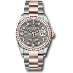  *Pre-Owned* Rolex Everose Rolesor Datejust 36 Watch - Diamond Bezel - Slate Fluted Motif Diamond Dial - Oyster Bracelet
