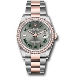  *Pre-Owned* Rolex Everose Rolesor Datejust 36 Watch - Diamond Bezel - Slate Roman Dial - Oyster Bracelet