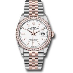  *Pre-Owned* Rolex Steel and Everose Rolesor Datejust 36 Watch - Diamond Bezel - White Index Dial - Jubilee Bracelet