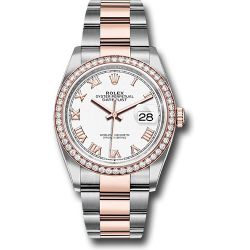  *Pre-Owned* Rolex Steel and Everose Rolesor Datejust 36 Watch - Diamond Bezel - White Roman Dial - Oyster Bracelet