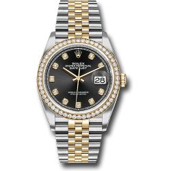  *Pre-Owned* Rolex Steel and Yellow Gold Rolesor Datejust 36 Watch - Yellow Diamond Bezel - Black Diamond Dial - Jubilee Bracelet