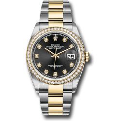  *Pre-Owned* Rolex Steel and Yellow Gold Rolesor Datejust 36 Watch - Diamond Bezel - Black Diamond Dial - Oyster Bracelet