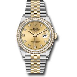  *Pre-Owned* Rolex Steel and Yellow Gold Rolesor Datejust 36 Watch - Yellow Diamond Bezel - Champagne Diamond Dial - Jubilee Bracelet