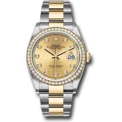  *Pre-Owned* Rolex Steel and Yellow Gold Rolesor Datejust 36 Watch - Diamond Bezel - Champagne Diamond Dial - Oyster Bracelet