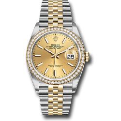  *Pre-Owned* Rolex Steel and Yellow Gold Rolesor Datejust 36 Watch - Yellow Diamond Bezel - Champagne Index Dial - Jubilee Bracelet