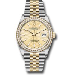  *Pre-Owned* Rolex Yellow Rolesor Datejust 36 Watch - Diamond Bezel - Golden Fluted Motif Index Dial - Jubilee Bracelet