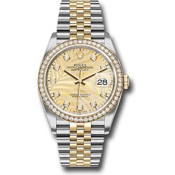  *Pre-Owned* Rolex Yellow Rolesor Datejust 36 Watch - Diamond Bezel - Golden Palm Motif Diamond Dial - Jubilee Bracelet