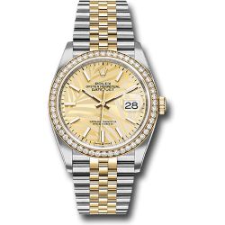  *Pre-Owned* Rolex Yellow Rolesor Datejust 36 Watch - Diamond Bezel - Golden Palm Motif Index Dial - Jubilee Bracelet