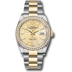  *Pre-Owned* Rolex Yellow Rolesor Datejust 36 Watch - Diamond Bezel - Golden Palm Motif Index Dial - Oyster Bracelet