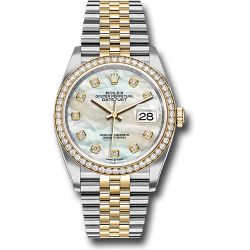  *Pre-Owned* Rolex Steel and Yellow Gold Rolesor Datejust 36 Watch - Yellow Diamond Bezel - White Mother-Of-Pearl Diamond Dial - Jubilee Bracelet