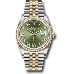  *Pre-Owned* Rolex Steel and Yellow Gold Rolesor Datejust 36 Watch - Yellow Diamond Bezel - Olive Green Roman Dial - Jubilee Bracelet