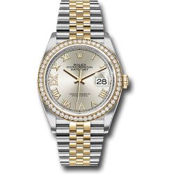  *Pre-Owned* Rolex Steel and Yellow Gold Rolesor Datejust 36 Watch - Yellow Diamond Bezel - Silver Roman Dial - Jubilee Bracelet