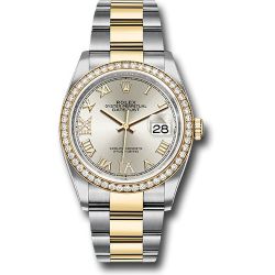  *Pre-Owned* Rolex Steel and Yellow Gold Rolesor Datejust 36 Watch - Diamond Bezel - Silver Roman Dial - Oyster Bracelet-