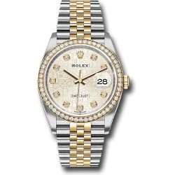  *Pre-Owned* Rolex Steel and Yellow Gold Rolesor Datejust 36 Watch - Yellow Diamond Bezel - Silver Jubilee Diamond Dial - Jubilee Bracelet