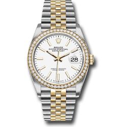  *Pre-Owned* Rolex Steel and Yellow Gold Rolesor Datejust 36 Watch - Yellow Diamond Bezel - White Index Dial - Jubilee Bracelet