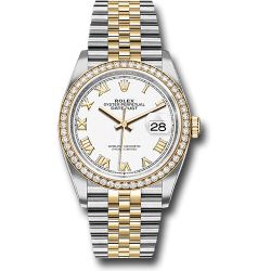  *Pre-Owned* Rolex Steel and Yellow Gold Rolesor Datejust 36 Watch - Yellow Diamond Bezel - White Roman Dial - Jubilee Bracelet