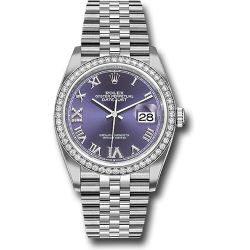  *Pre-Owned* Rolex Steel Datejust 36 Watch - Diamond Bezel - Aubergine Purple Diamond Roman VI and IX Dial - Jubilee Bracelet