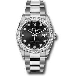  *Pre-Owned* Rolex Steel Datejust 36 Watch - Diamond Bezel - Black Diamond Dial - Oyster Bracelet