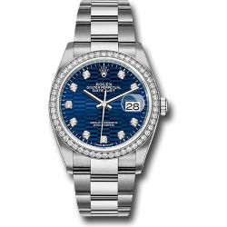  *Pre-Owned* Rolex White Rolesor Datejust 36 Watch - Diamond Bezel - Bright Blue Fluted Motif Diamond Dial - Oyster Bracelet