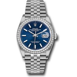  *Pre-Owned* Rolex White Rolesor Datejust 36 Watch - Diamond Bezel - Bright Blue Fluted Motif Index Dial - Jubilee Bracelet